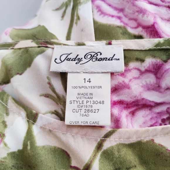 Spring Vintage Floral Shift Dress / Judy Bond / Pink & Green / 14 - Picture 4 of 4